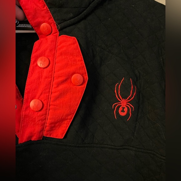 Spyder Sweatshirt Sweater Pullover Fleece Size M Black Red 1/4 Button - Picture 2 of 10